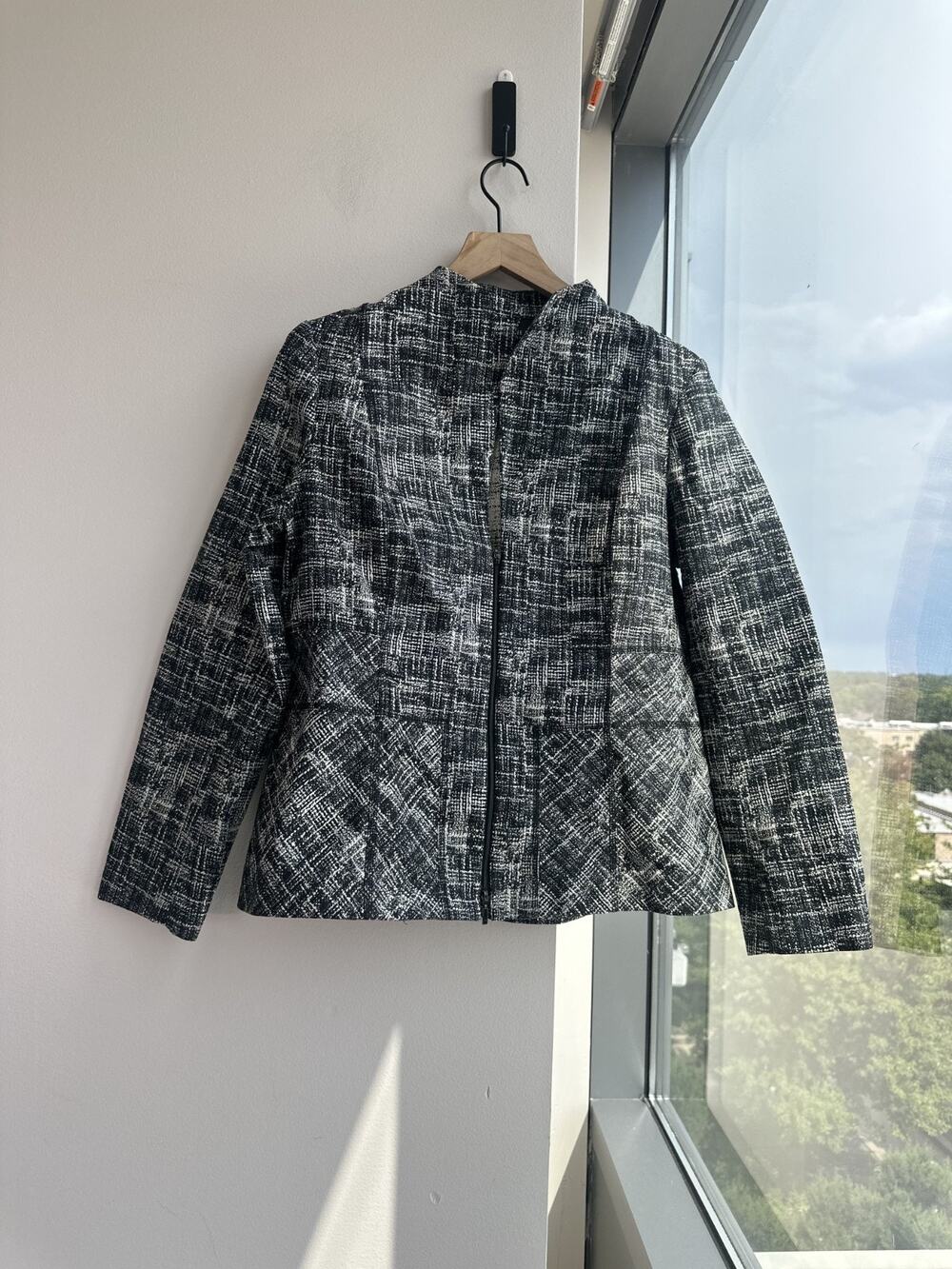 LAFAYETTE 148 New York Britta Jacket Women Zip Up Blazer Urban Grid Sz 14